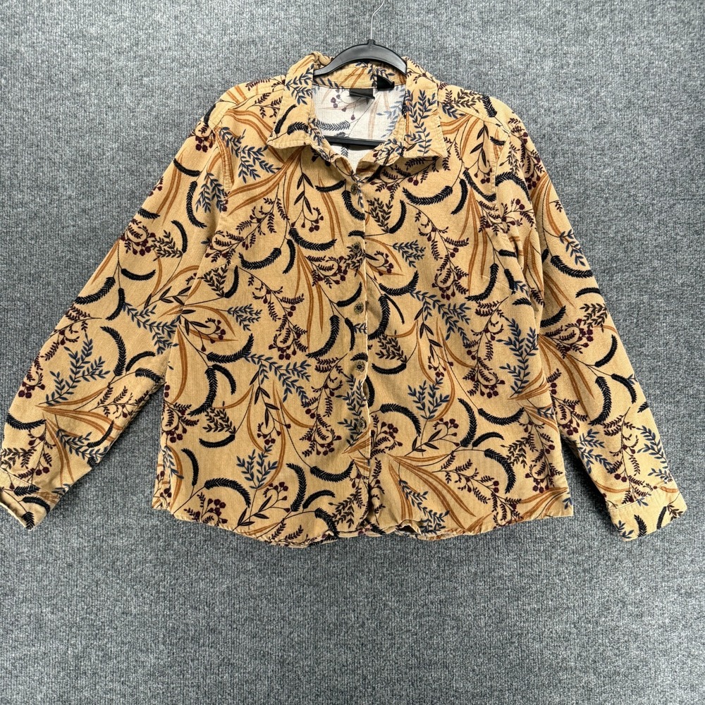 Erika Blouse Top Womens XL Corduroy Paisley Button Up Boho Cottagecore Ranch